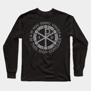 In Hoc Signo Vinces | In this Sign Conquer | Chi Rho | Grey on Black Long Sleeve T-Shirt